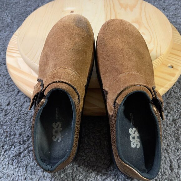 SAS Shoes Womens Size 7 Wide Suede Brown Slip On Clog Comfort Mule Made in USA - Picture 6 of 8